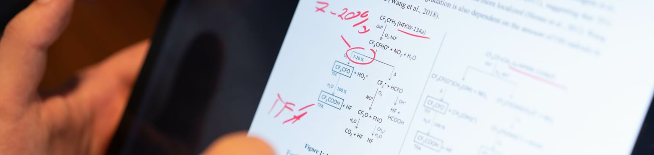 structural formula of organic compounds on a tablet